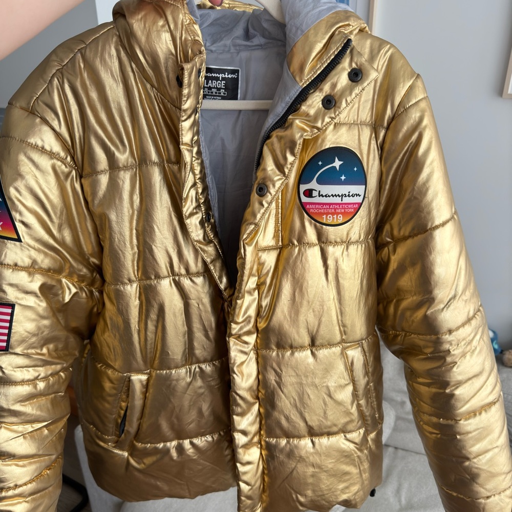 Gold Metallic Champion Puffer Jacket